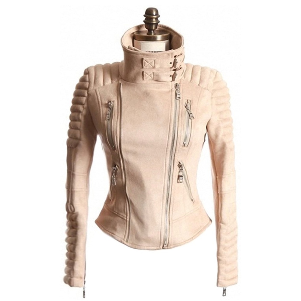 Suede Padded Shoulder Punk Biker Jacket